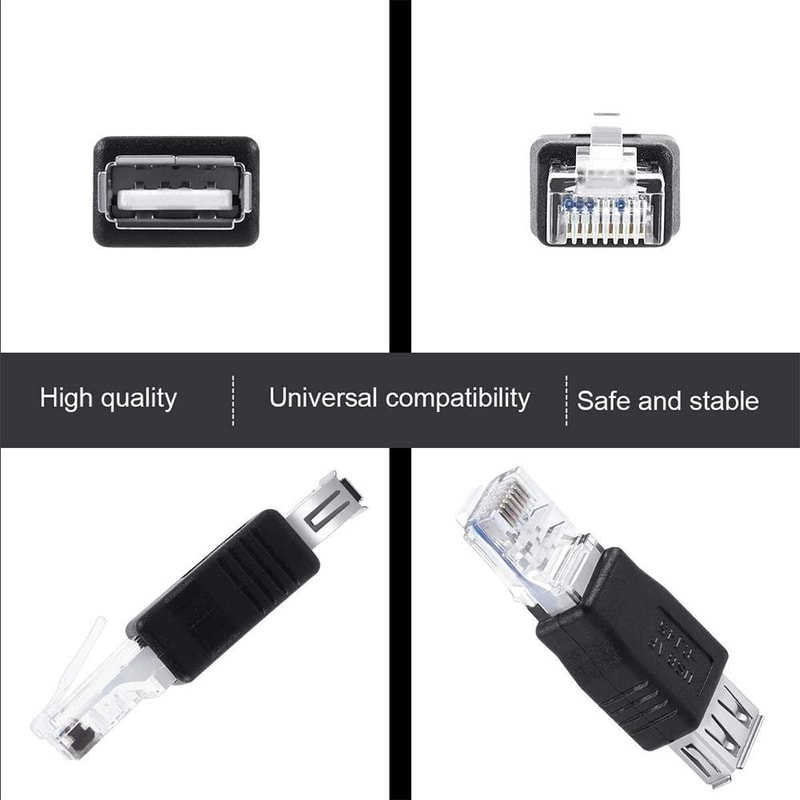 RJ45 Male to USB-A Female Adapter Black Network Converter for Stable Device Connectivity