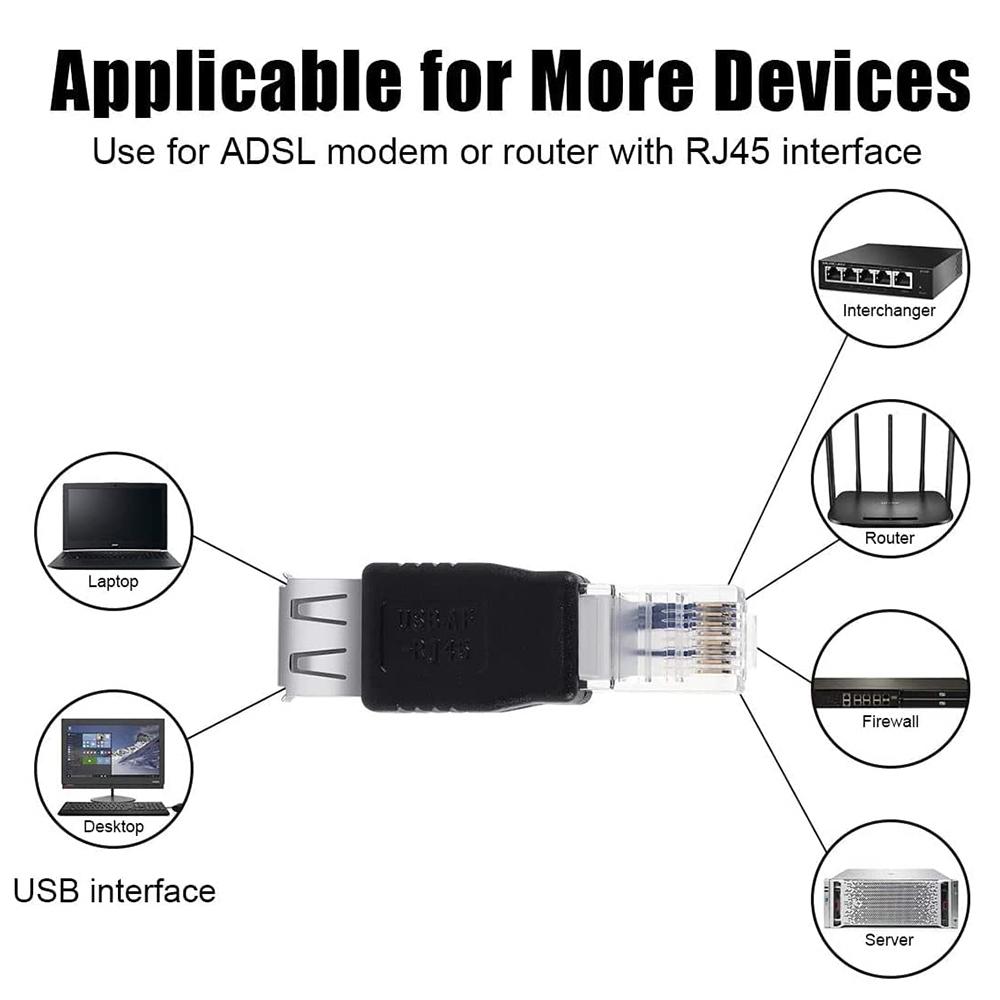 RJ45 Male to USB-A Female Adapter Black Network Converter for Stable Device Connectivity