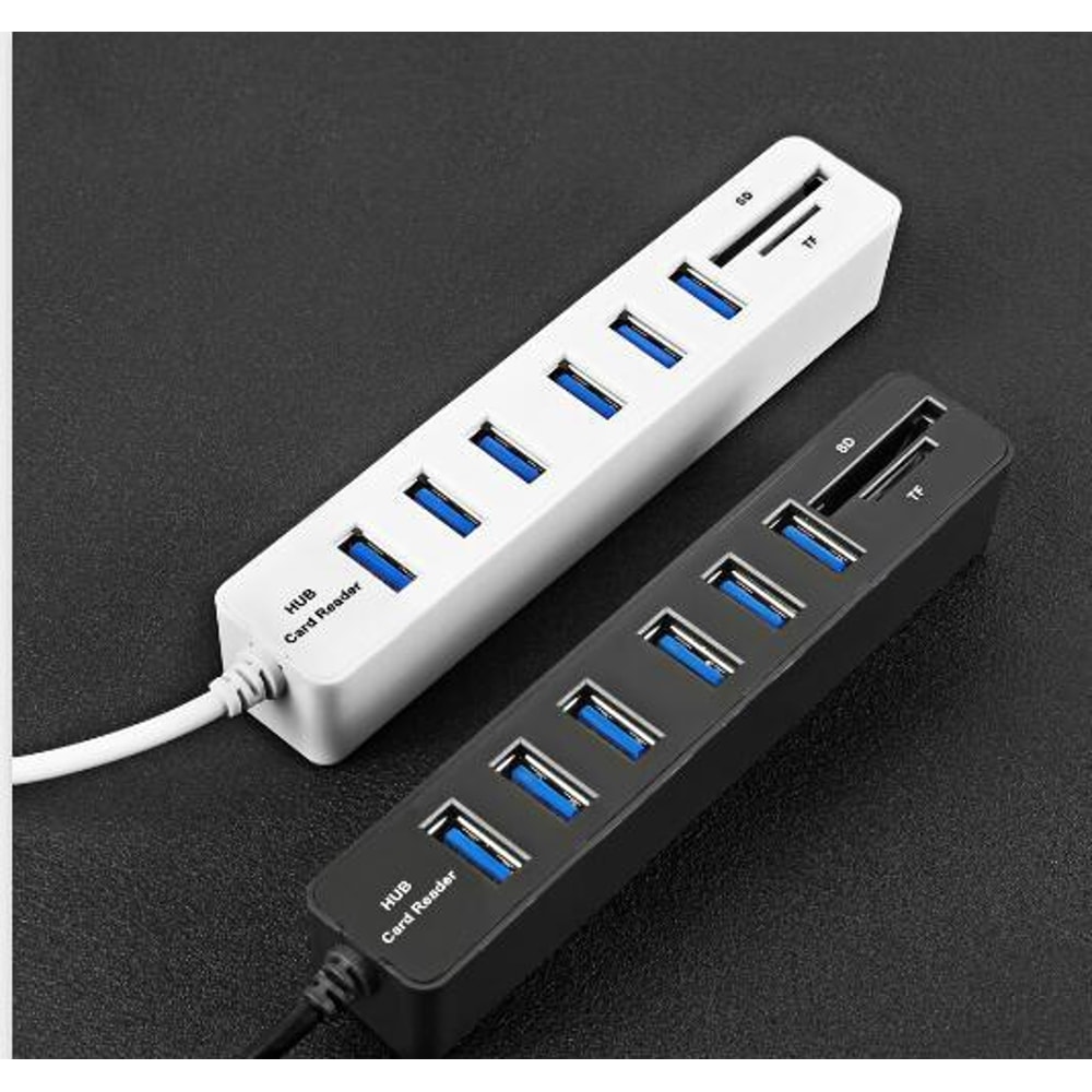 6 Port USB 2.0 Hub with SD TF Card Reader, Multi USB Splitter for Laptop & PC