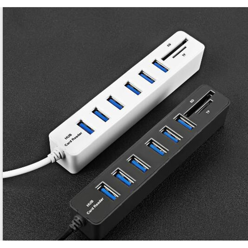 6 Port USB 2.0 Hub with SD TF Card Reader, Multi USB Splitter for Laptop & PC