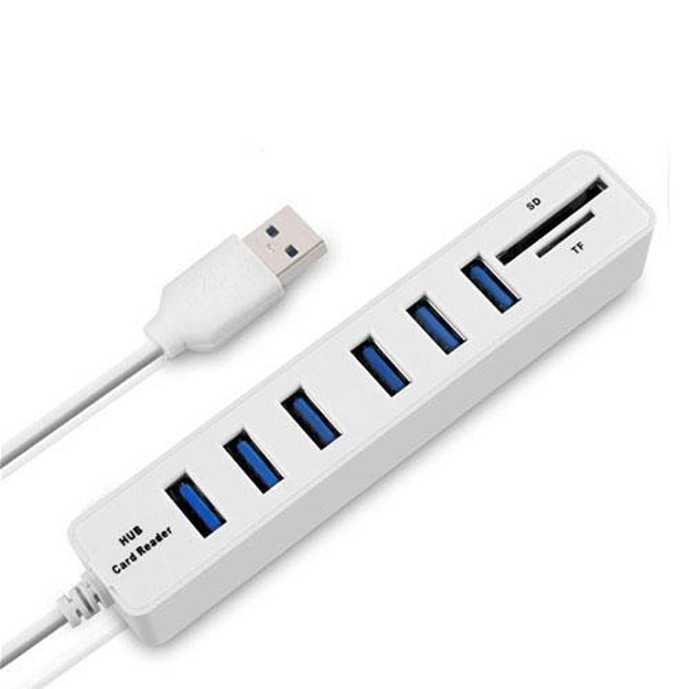 6 Port USB 2.0 Hub with SD TF Card Reader, Multi USB Splitter for Laptop & PC