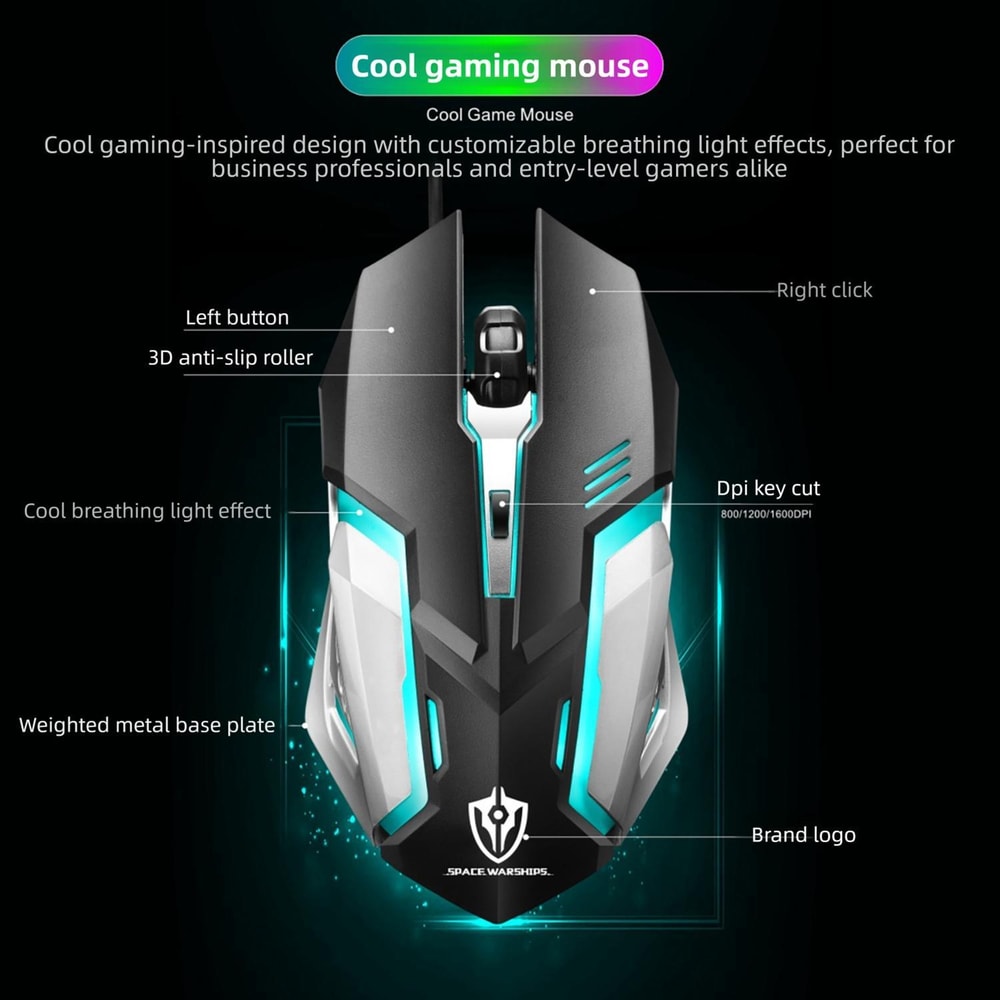 S150 Ergonomic Wired Mouse 1600 DPI Optical USB Mouse for Office and Gaming