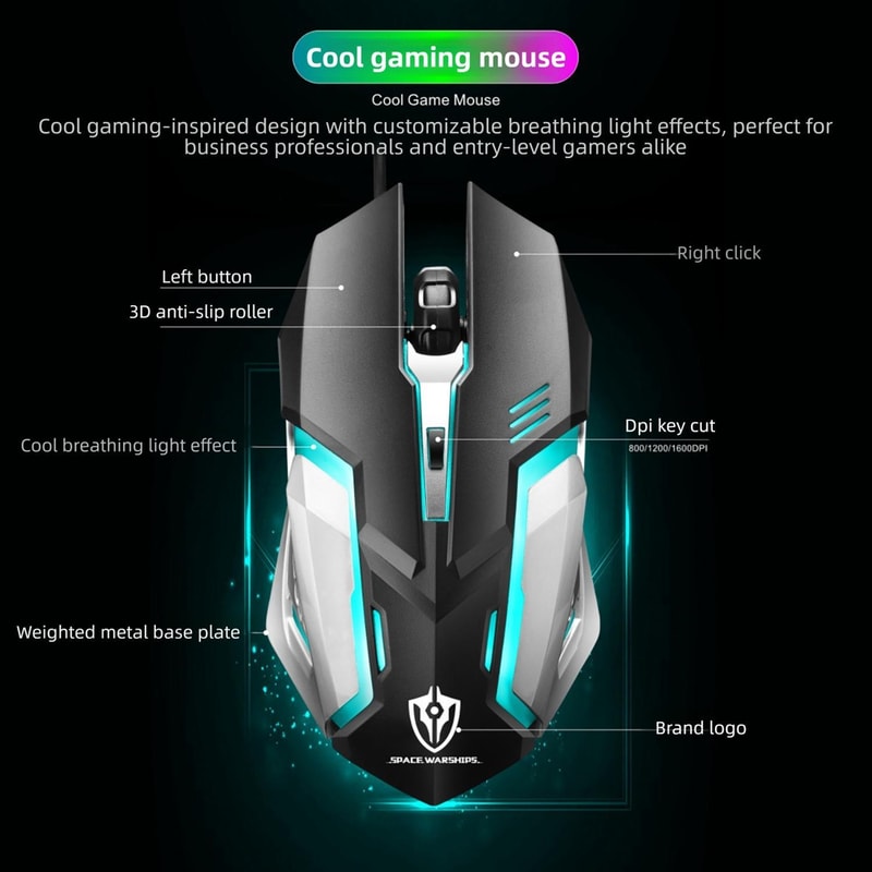 S150 Ergonomic Wired Mouse 1600 DPI Optical USB Mouse for Office and Gaming