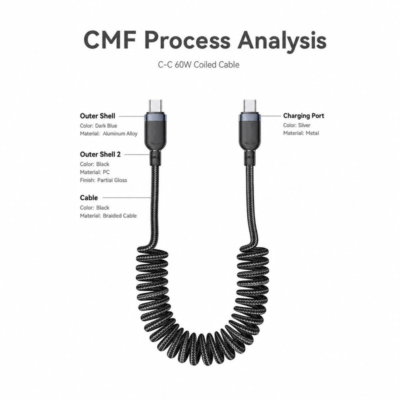 CA205 USB-C to USB-C Spring Charging Cable 1.5m Fast Charge Data Cable with Tangle-Free Design