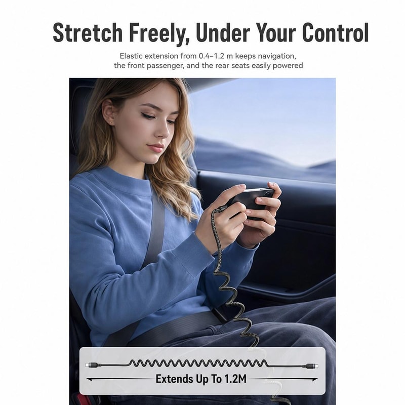CA205 USB-C to USB-C Spring Charging Cable 1.5m Fast Charge Data Cable with Tangle-Free Design