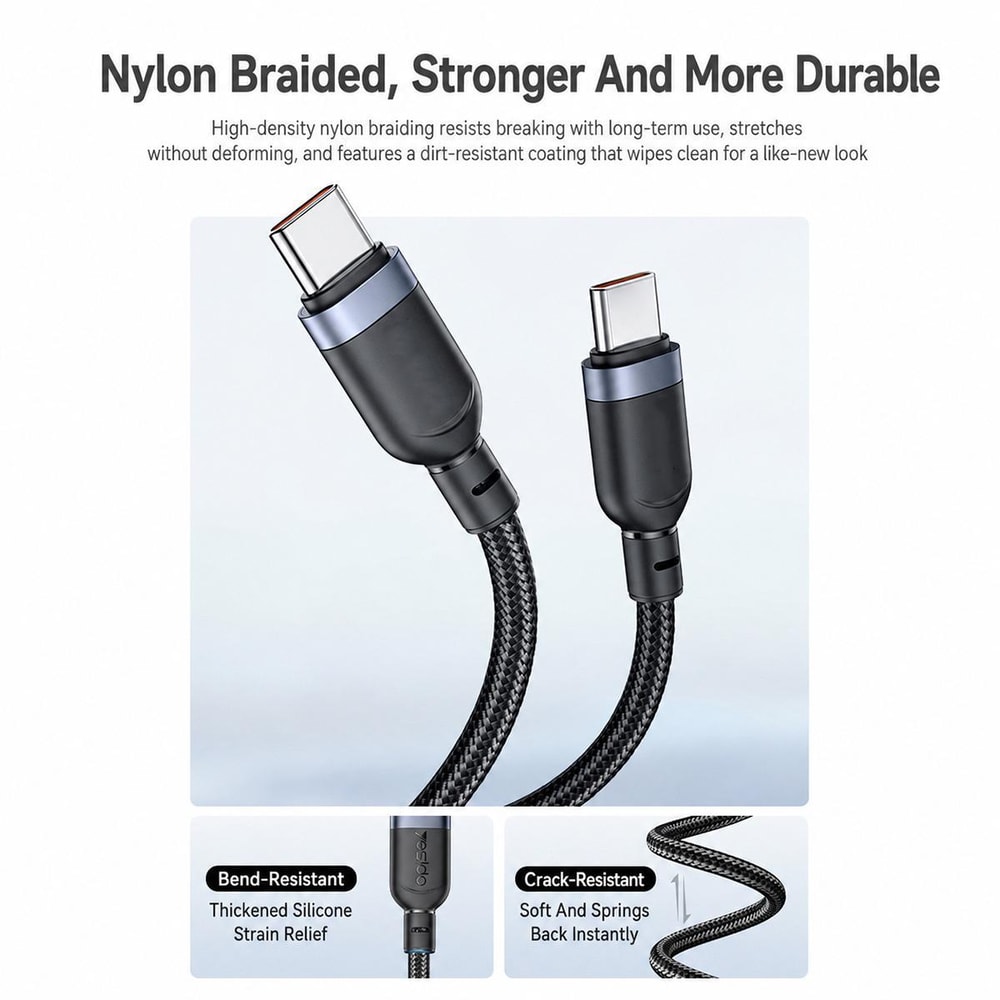 CA205 USB-C to USB-C Spring Charging Cable 1.5m Fast Charge Data Cable with Tangle-Free Design