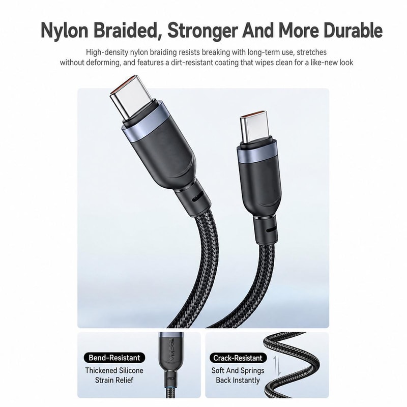 CA205 USB-C to USB-C Spring Charging Cable 1.5m Fast Charge Data Cable with Tangle-Free Design