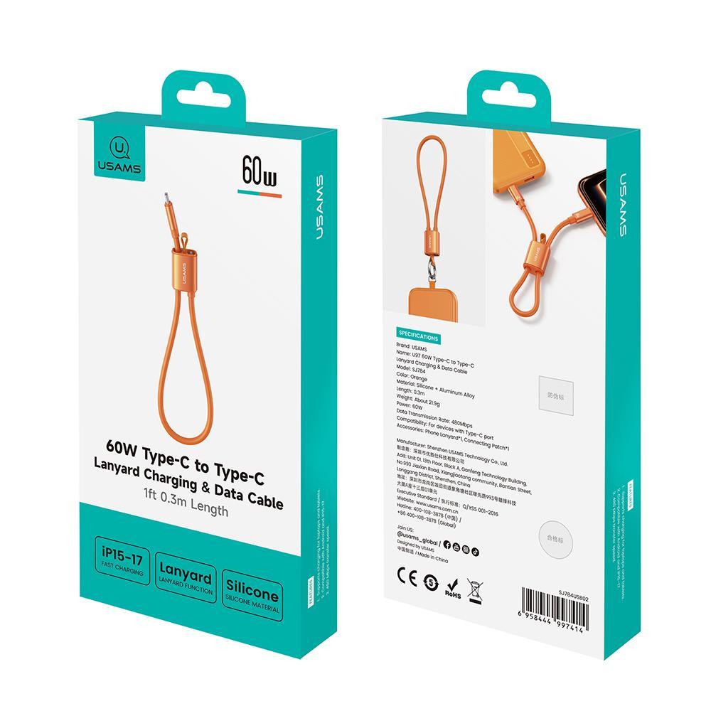 USAMS 60W USB-C Fast Charging Lanyard Cable Short 30cm Durable Type-C Data Cable