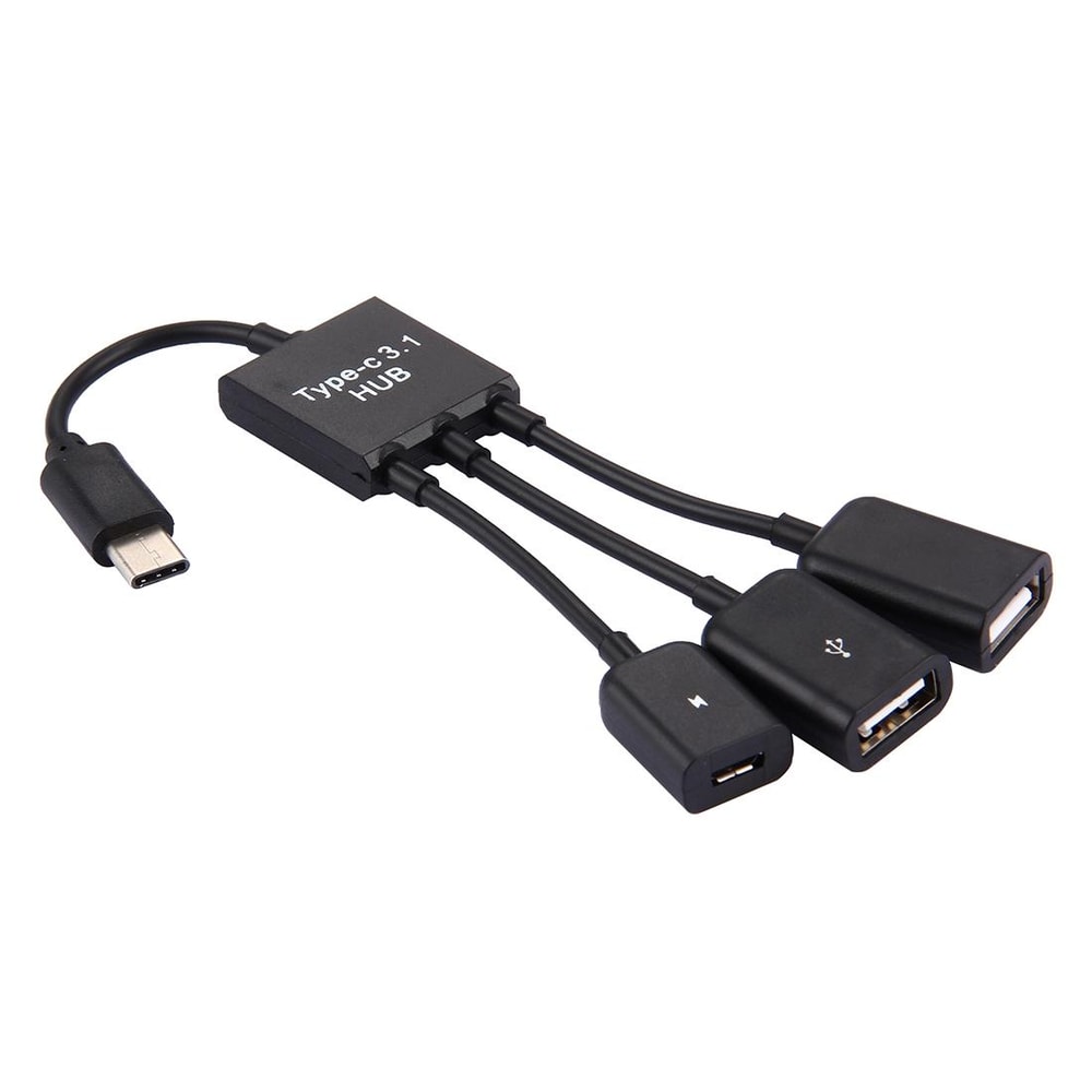 3-Port USB-C Hub with OTG Charging Cable for Laptop and Smartphone Connectivity