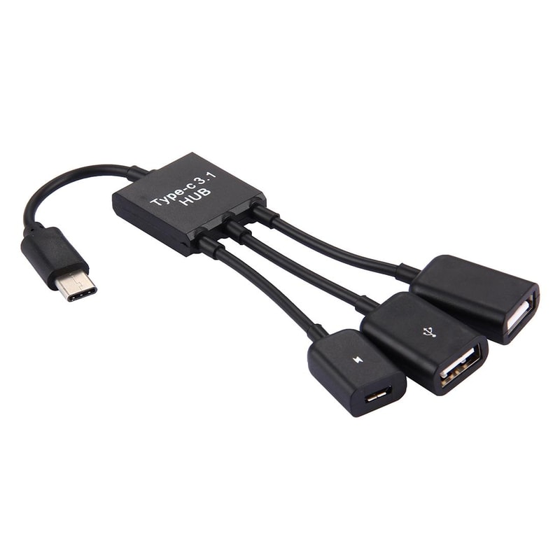 3-Port USB-C Hub with OTG Charging Cable for Laptop and Smartphone Connectivity