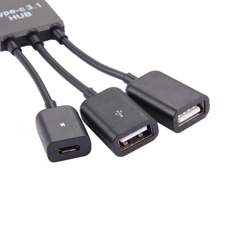 3-Port USB-C Hub with OTG Charging Cable for Laptop and Smartphone Connectivity