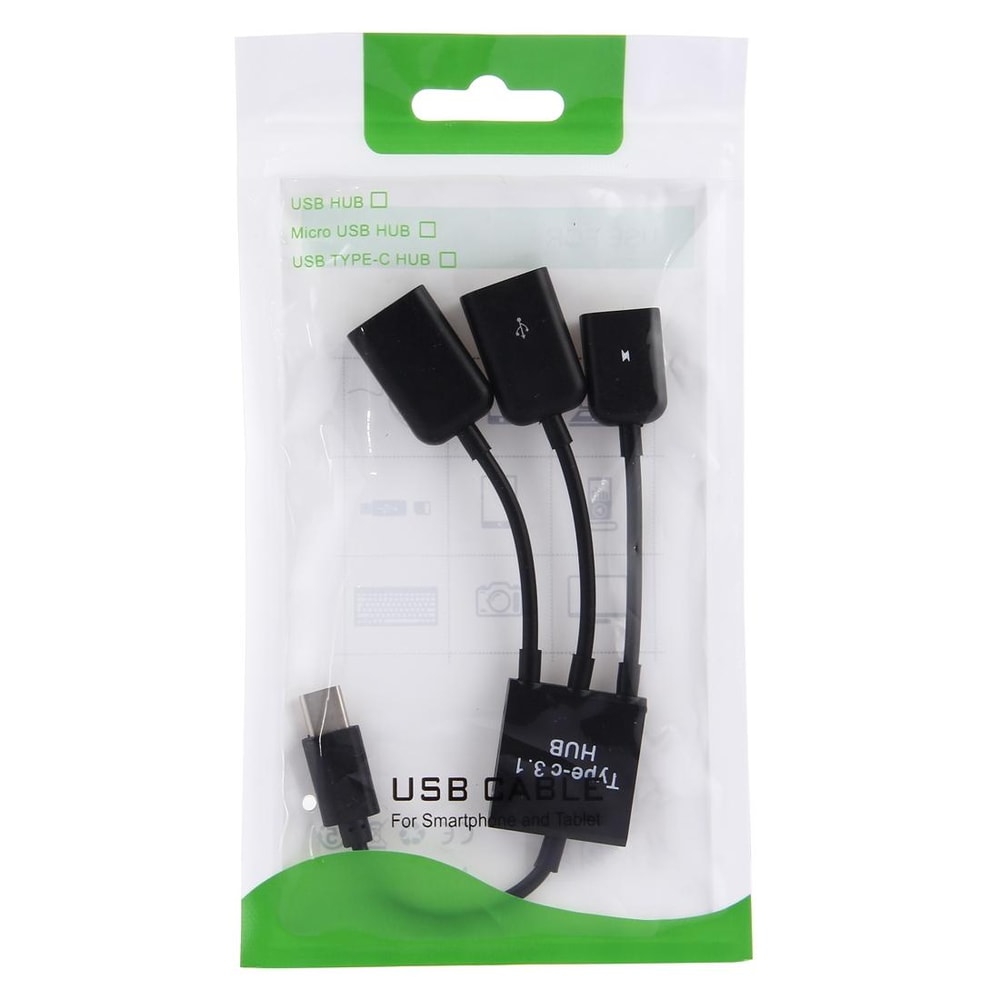 3-Port USB-C Hub with OTG Charging Cable for Laptop and Smartphone Connectivity