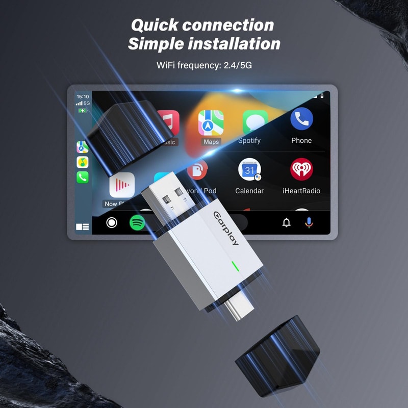 Wireless CarPlay & Android Auto Adapter USB-A USB-C Plug & Play Dual Port Car Connectivity Adapter
