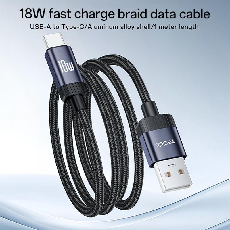 CA204C 18W USB to USB-C Braided Charging & Data Cable 1m Gun Grey