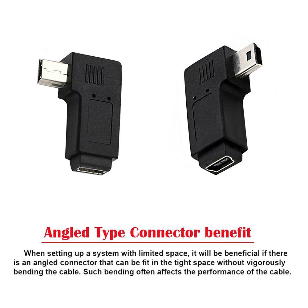90 Degree Mini USB Right Angle Male to Female Extension Adapter USB 2.0 Black