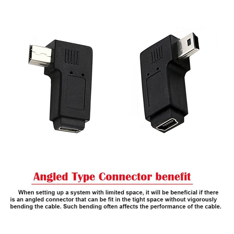 90 Degree Mini USB Right Angle Male to Female Extension Adapter USB 2.0 Black