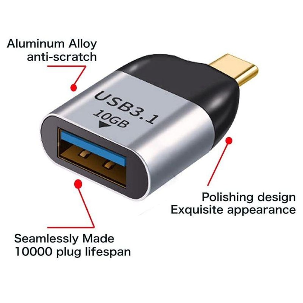 USB 3.0 to USB-C OTG Adapter 10Gbps Type-A Female to Type-C Male High Speed Data Converter