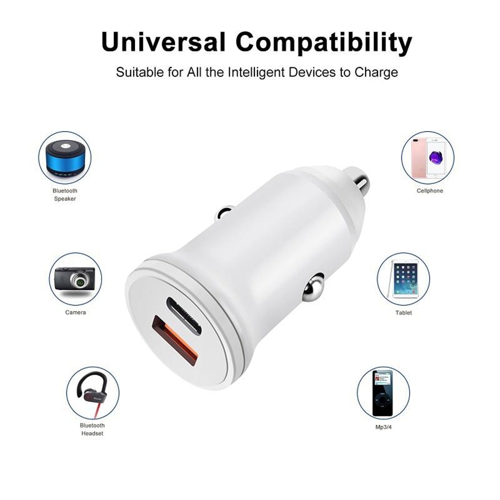 PowerDrive 20W Fast Charging Car Charger with USB-C PD & QC 3.0 Dual Ports
