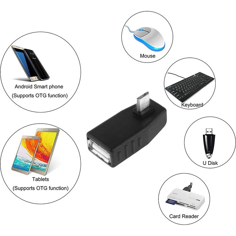 Micro USB OTG Adapter 90 Degree Angle USB 2.0 Female Converter for Phones & Tablets