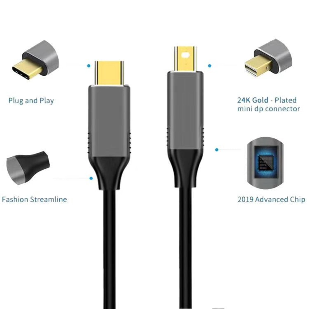 USB-C to Mini DisplayPort Adapter Cable 1.8M High-Speed Display Connector