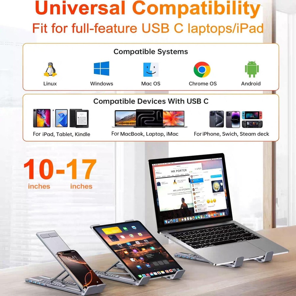 USB C Docking Station Laptop Stand with Gigabit Ethernet 4K HDMI