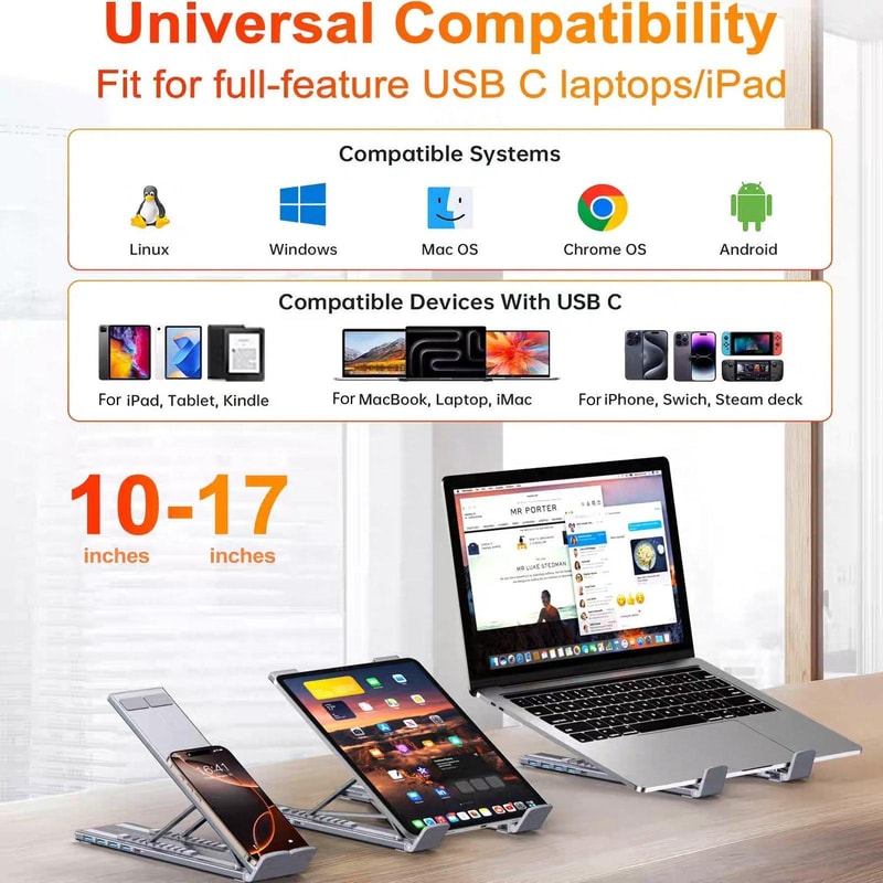 USB C Docking Station Laptop Stand with Gigabit Ethernet 4K HDMI