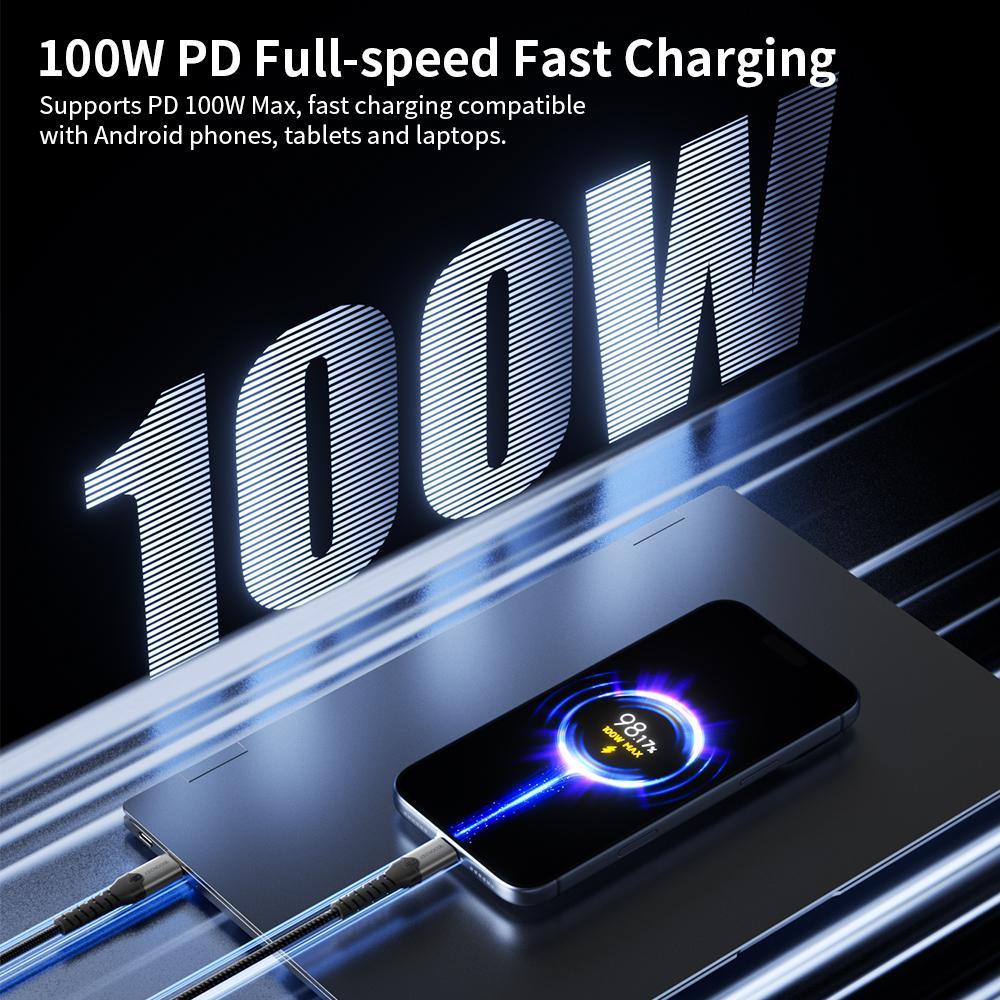 2m USB 100W Charging 20Gbps USB Data Cable with 360° Phone Stand 4K 60Hz Video Cable