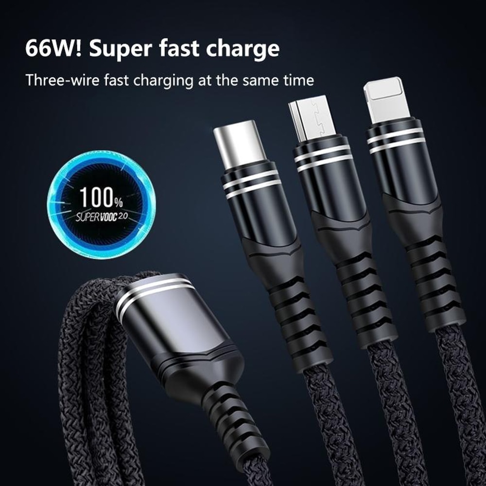 Fast Charging Braided Data Cable 66W USB to Lightning USB Micro USB