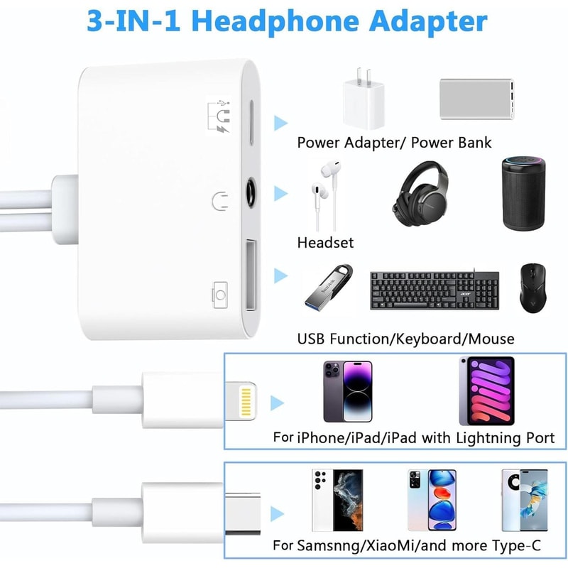 Portable USB Multifunction Audio & Charging Adapter USB Audio