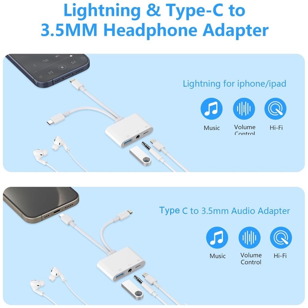 Portable USB Multifunction Audio & Charging Adapter USB Audio