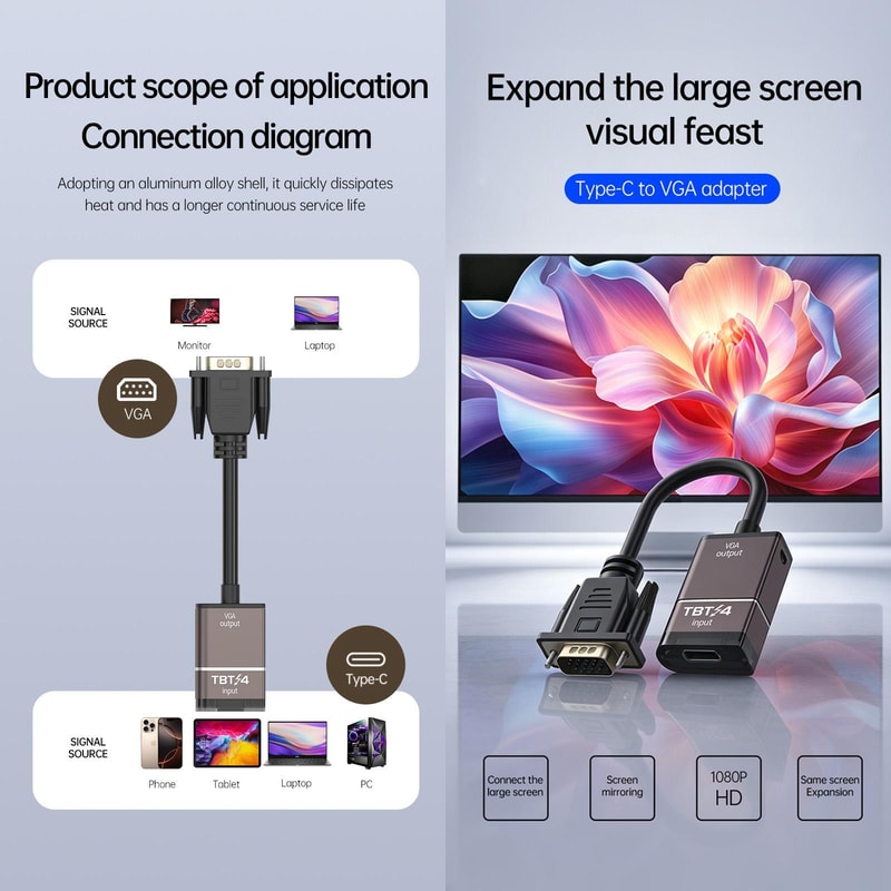 Premium USB C to VGA Video Converter Adapter