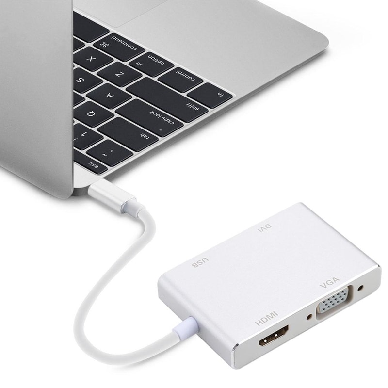 UltraCompact USB C Hub Adapter HDMI VGA & DVI Video Converter