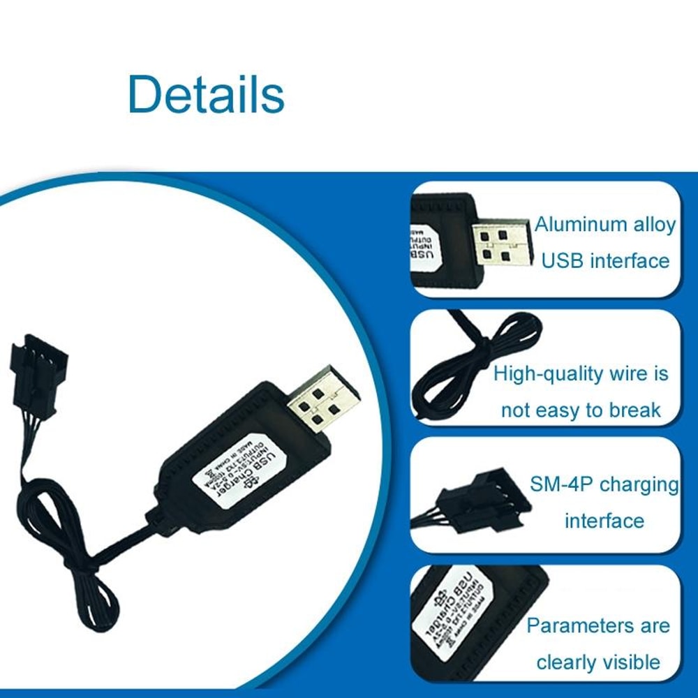 Premium 7.4V 18650 USB Charging Cable with Connector