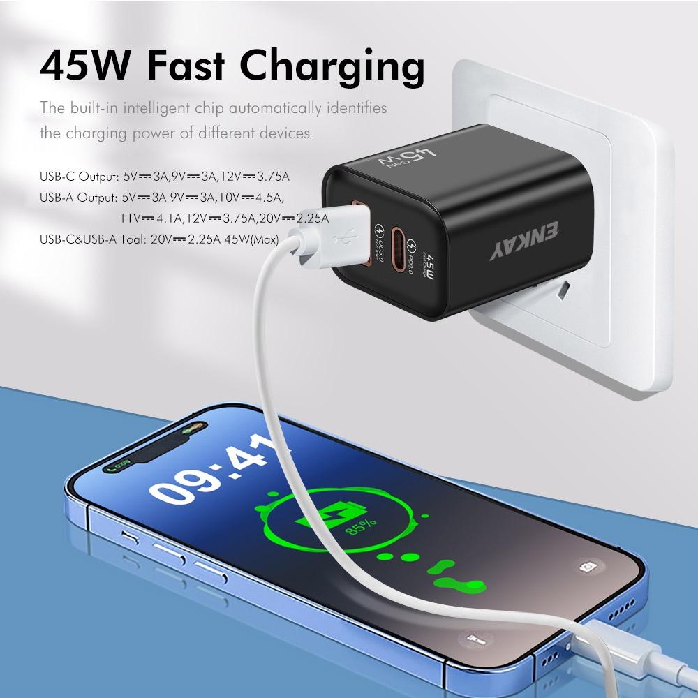 Dual Port USB C PD Quick Charger with US Plug