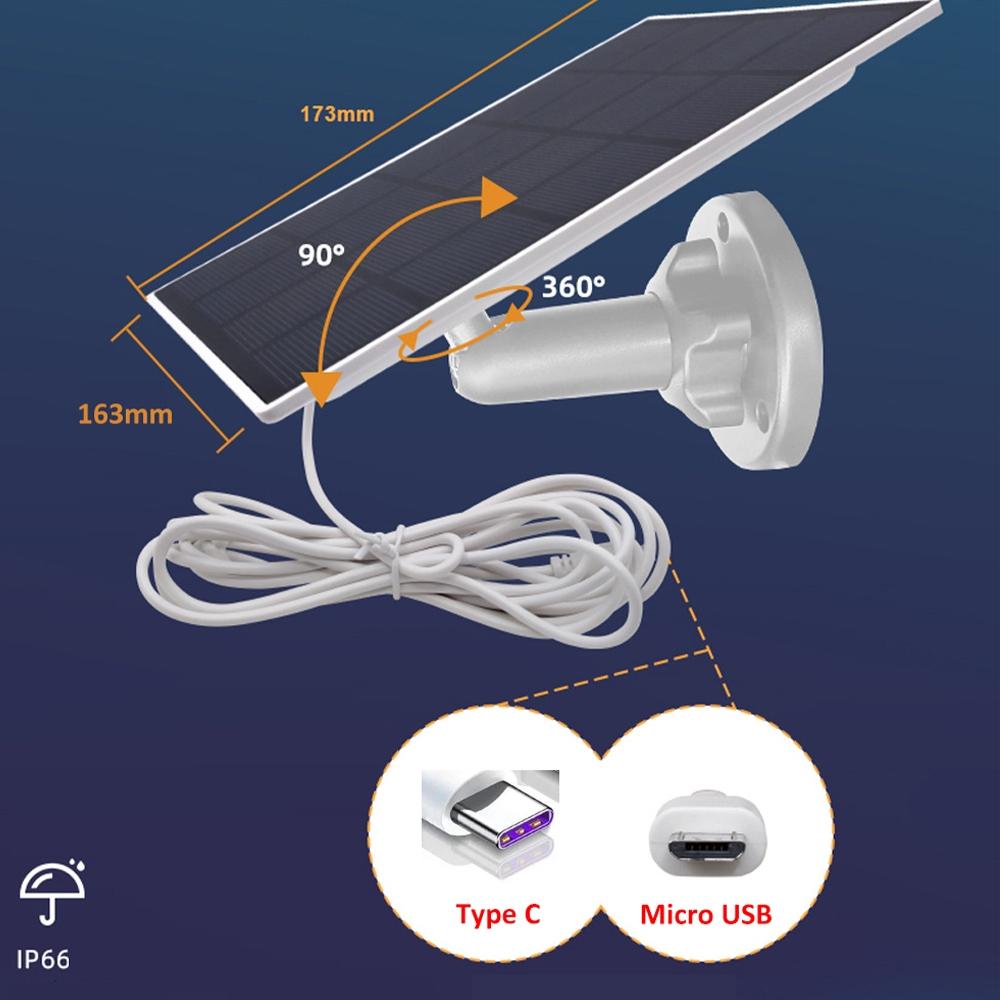 Outdoor Camera Solar Panel with USB C & USB Power