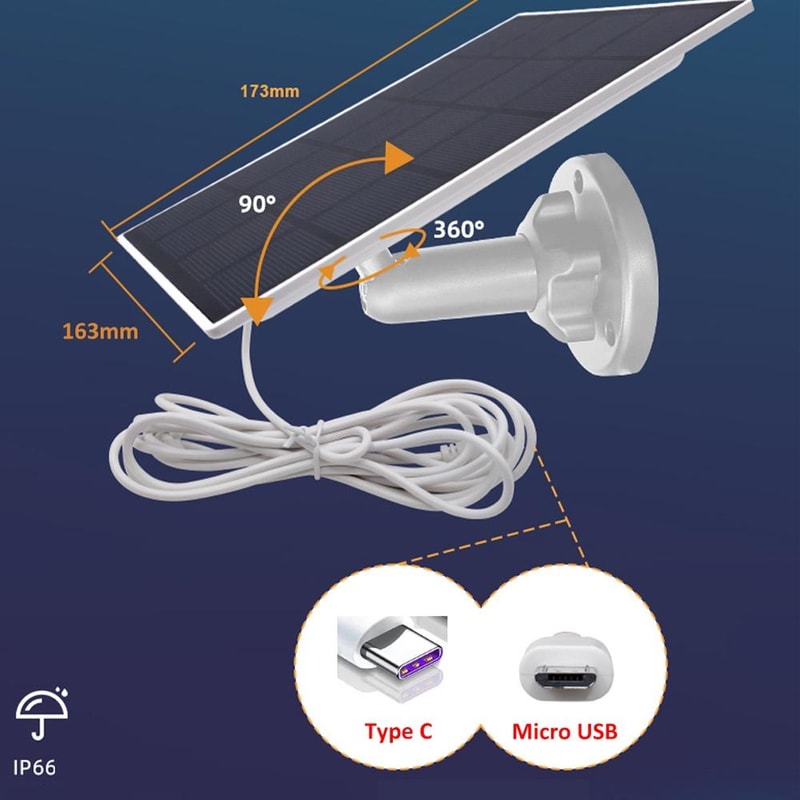 Outdoor Camera Solar Panel with USB C & USB Power