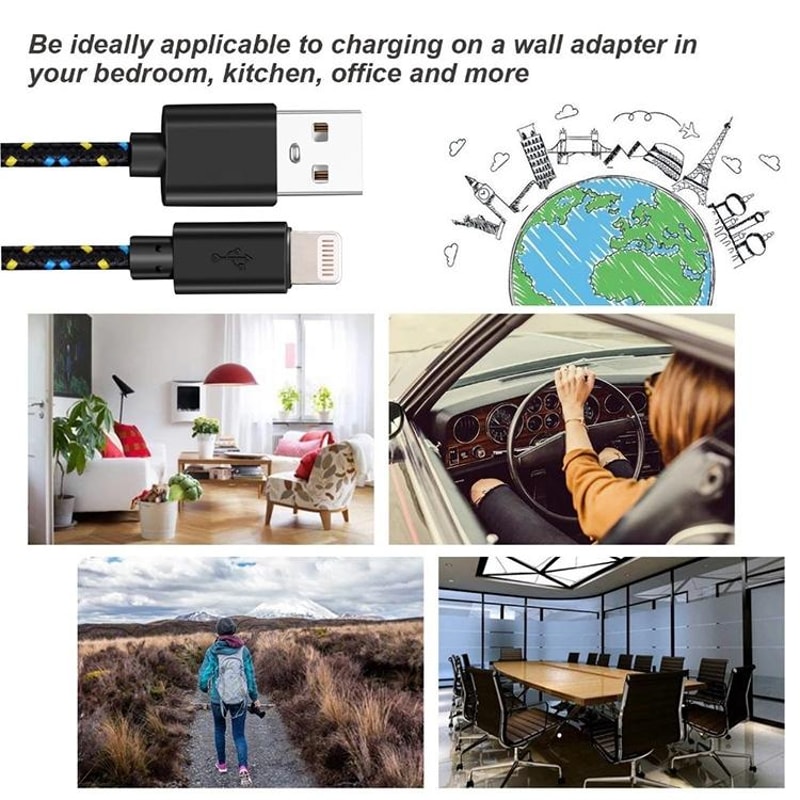3m Durable Nylon Braided Fast Charging And Data Cable For IPhone And IPad 5