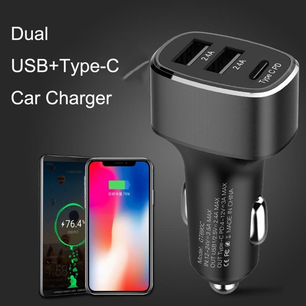 QIAKEY Premium Dual USB & USB C Car Charger with Fast PD Charging