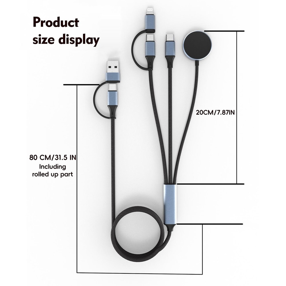 PowerSync 100W 3-in-1 Fast Charging Cable with USB-C PD & Magnetic Watch Charger