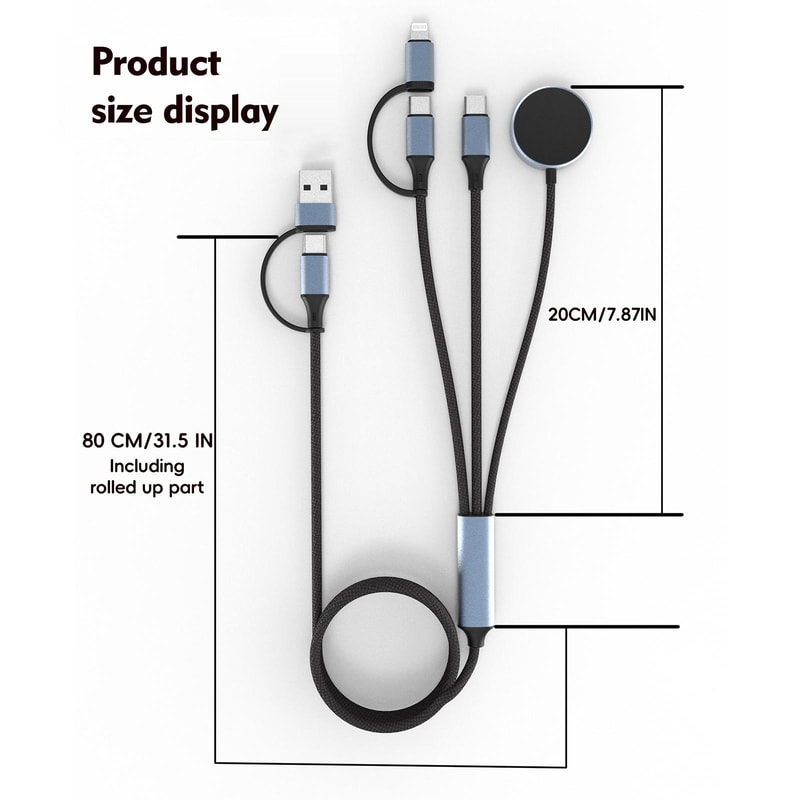 PowerSync 100W 3-in-1 Fast Charging Cable with USB-C PD & Magnetic Watch Charger