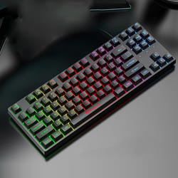 shipadoo k87 rainbow backlit mechanical-feel gaming keyboard 87-key ergonomic usb wired keyboard
