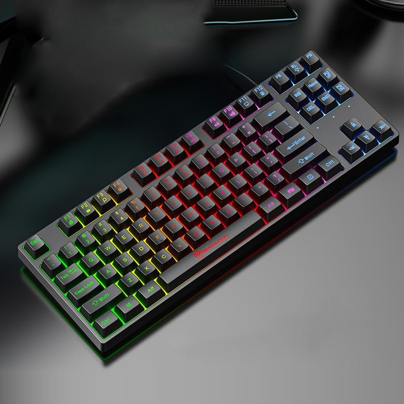 SHIPADOO K87 Rainbow Backlit Mechanical-Feel Gaming Keyboard 87-Key Ergonomic USB Wired Keyboard