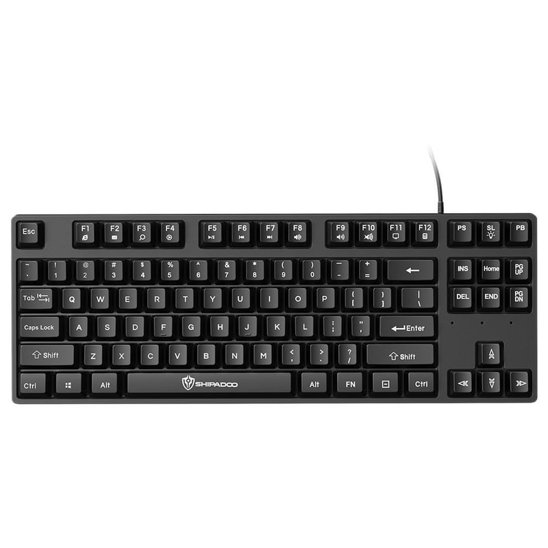 SHIPADOO K87 Rainbow Backlit Mechanical-Feel Gaming Keyboard 87-Key Ergonomic USB Wired Keyboard