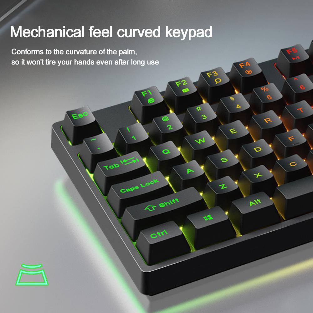 SHIPADOO K87 Rainbow Backlit Mechanical-Feel Gaming Keyboard 87-Key Ergonomic USB Wired Keyboard