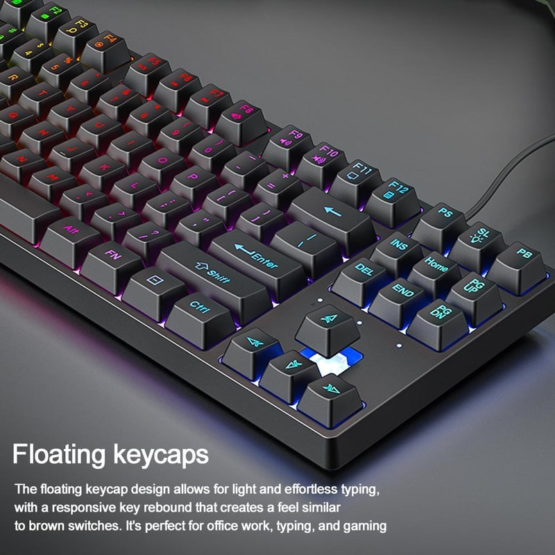 SHIPADOO K87 Rainbow Backlit Mechanical-Feel Gaming Keyboard 87-Key Ergonomic USB Wired Keyboard