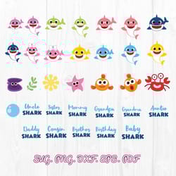 bundle baby shark svg, baby shark svg, baby shark birthday svg, shark family svg, png dxf eps file
