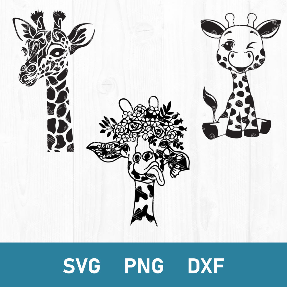 Giraffe Bundle Svg, Giraffe Flower Svg, Giraffe Svg, Animal Svg, Png Dxf Digital File.jpg