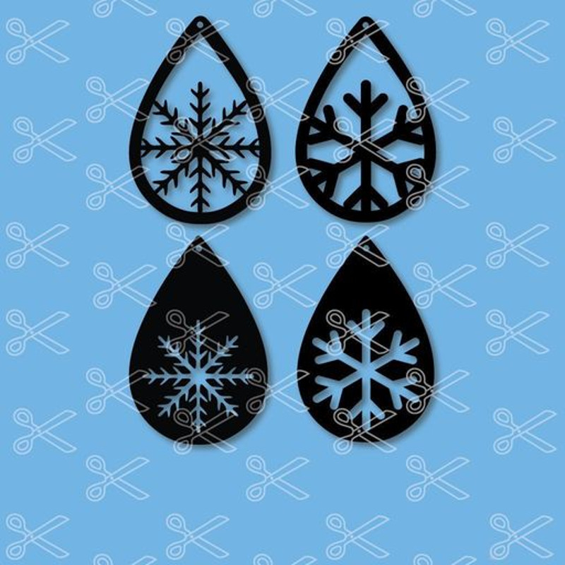 Snow Flakes Tear Drop Earrings Svg, Drop Earrings Svg, Drop Earrings Clipart, Drop Earrings Instant Download.jpg