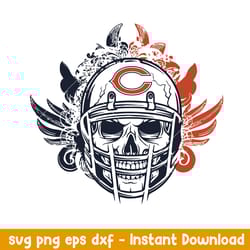 skull helmet chicago bears floral svg, chicago bears svg, nfl svg, png dxf eps digital file