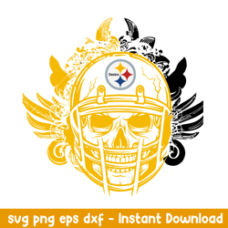 skull helmet pittsburgh steelers floral svg, pittsburgh steelers svg, nfl svg, png dxf eps digital file